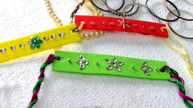 Rakhi with foam - We have 15 best ideas to make Rakhi at home for Rakshabandhan - Perfect rakhi ideas for kids to make, rakhi competition, best of waste, simple and handmade with detailed step by step images- ArtsyCraftsyMom
