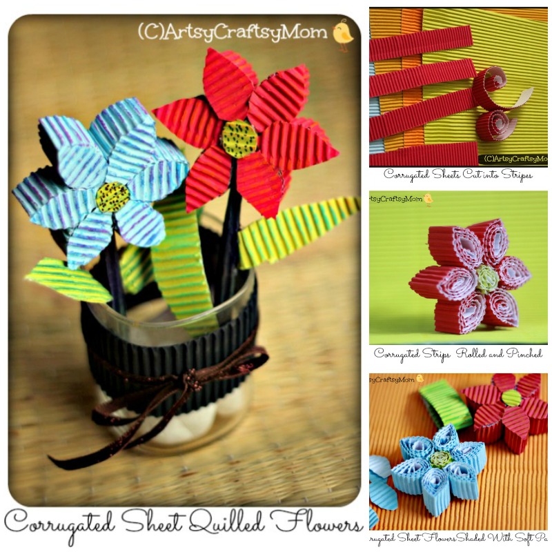 Learn how to make these 3D Corrugated Sheet Quilled Flowers. Corrugated cardboard adds a lovely texture to crafts and is easy for kids to fold. #kokorupaper