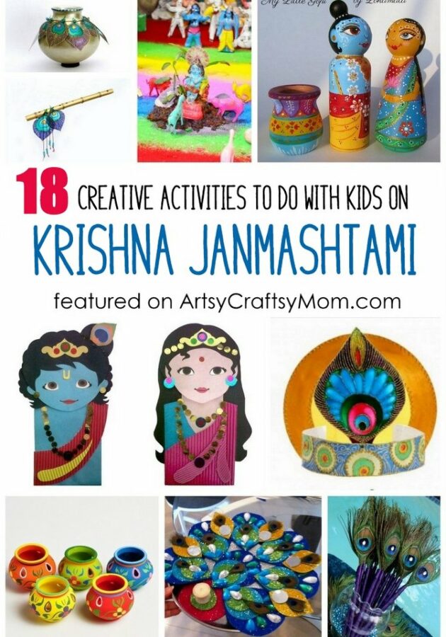 18 Creative Activities to do on Krishna Janmashtami with Kids - Krishna Crown, Decorate Flute, Dahi Handi, Books, Coloring Pages, Jhula Crafts and more how to make Krishna mukut, janmashtami art and craft, janmaastmi drawing, janmashtami celebration ideas