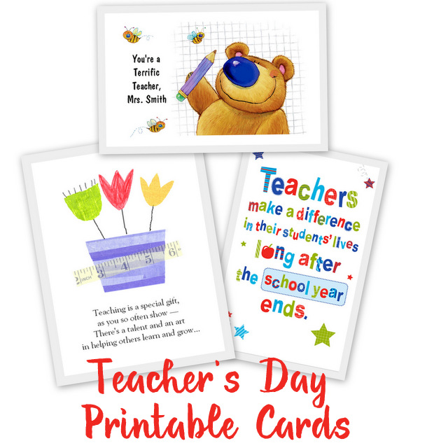 Printable-Teacher-appreciation-cards From our post 20 Last Minute Handmade Teacher's Day Card ideas at ArtsyCraftsyMom.com - Free, printable and personalized thank-you cards that kids can make and Teachers will love! Perfect for National Teacher Appreciation Week and or end of school Teacher appreciation tags. 
