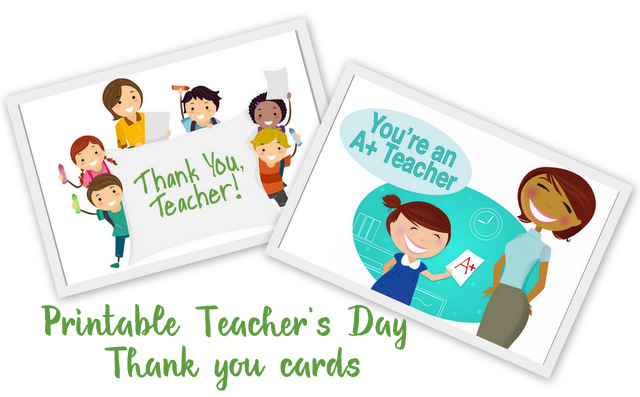 Teacher's day Thank you cards - From our post 20 Last Minute Handmade Teacher's Day Card ideas at ArtsyCraftsyMom.com - Free, printable and personalized thank-you cards that kids can make and Teachers will love! Perfect for National Teacher Appreciation Week and or end of school Teacher appreciation tags. 
