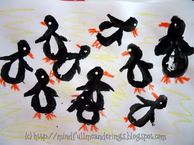 Potato print penguin art