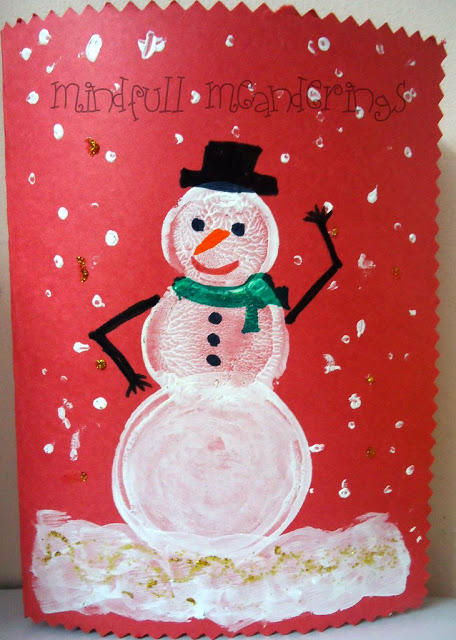 Snowman Card for Christmas - Bottle stamped art
