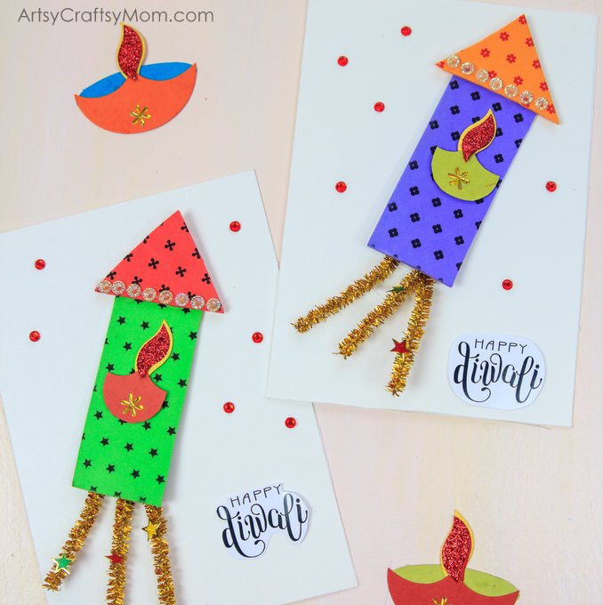 Here's a Fun Firecracker Themed Diwali Greeting Card for Kids to make for family & Friends! Using Foam sheets & Pipe Cleaners, this card will Wow everyone!
