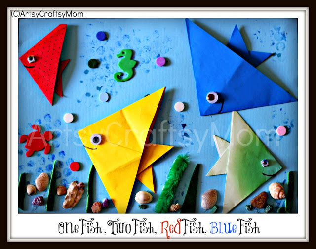 Make this super cute Dr Seuss - One fish Two fish Red fish Blue Fish Origami Fish Craft for kids