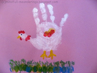 Handprint Chicken and caterpiller - Easter art for kids