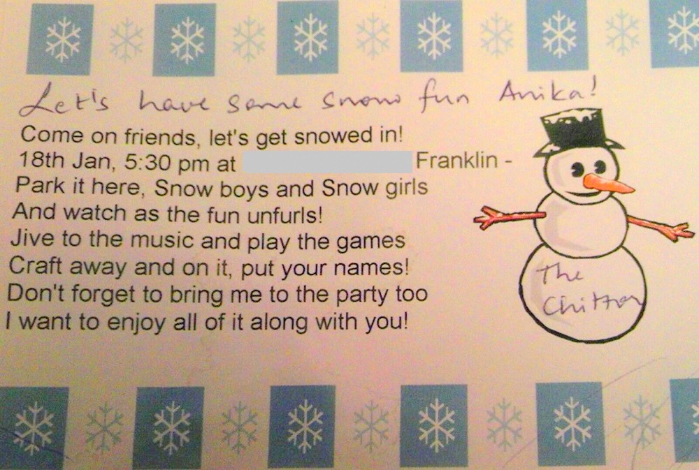 Snowman Theme Birthday Party invite