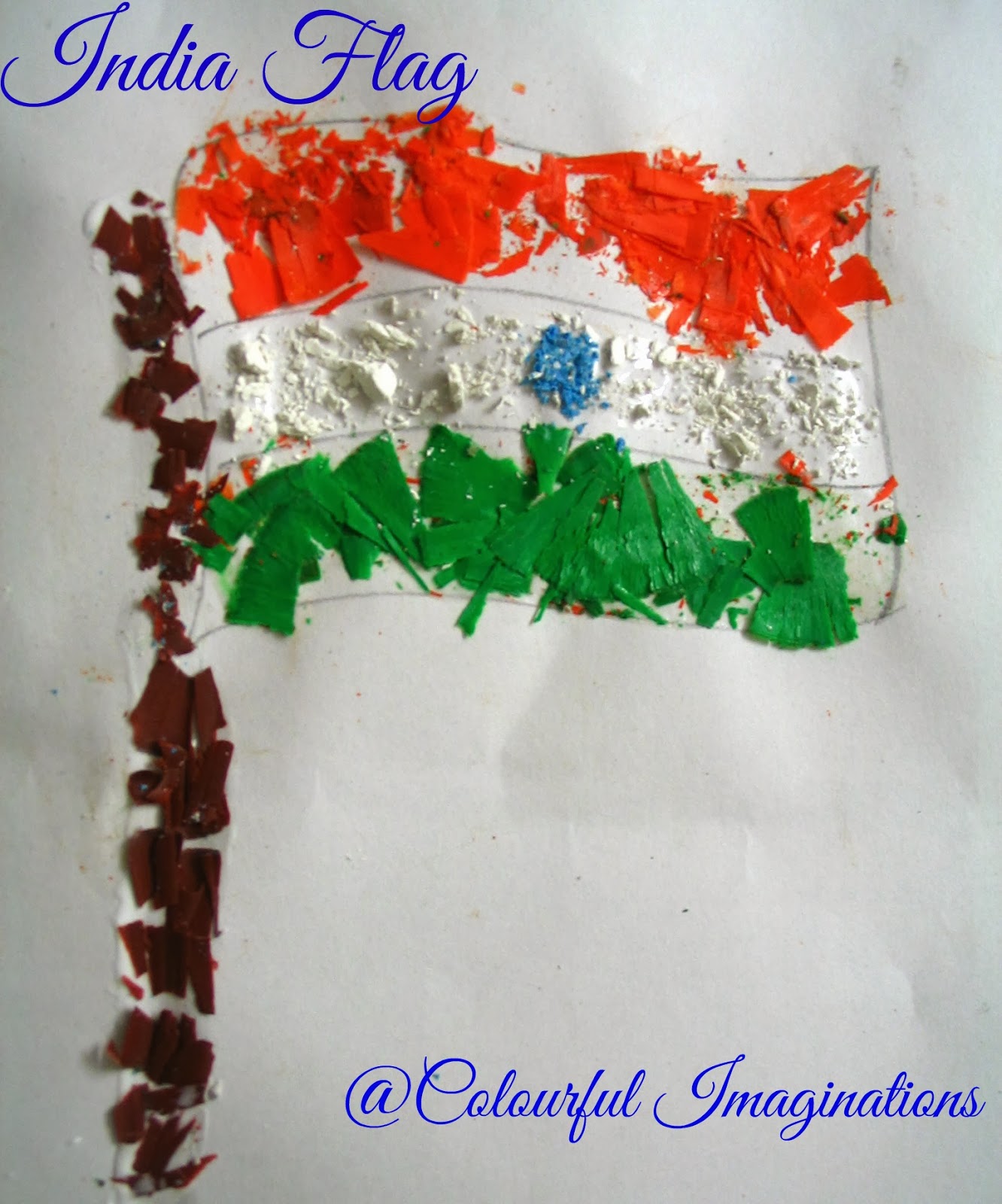 50 Ideas for India Independence Day or Independence Day party - crayon shaving flag