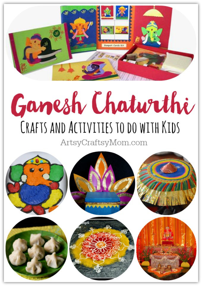 via ArtsyCraftsyMom.com - Ganesh Chaturthi Crafts and Activities to do with Kids - Make a Clay Ganesha, decorate, Ganesha's throne & umbrella, rangoli ideas, recipes, books and more