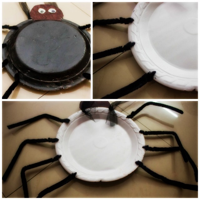 DIY Gigantic Syrofoam Plate spiders - Halloween party decor