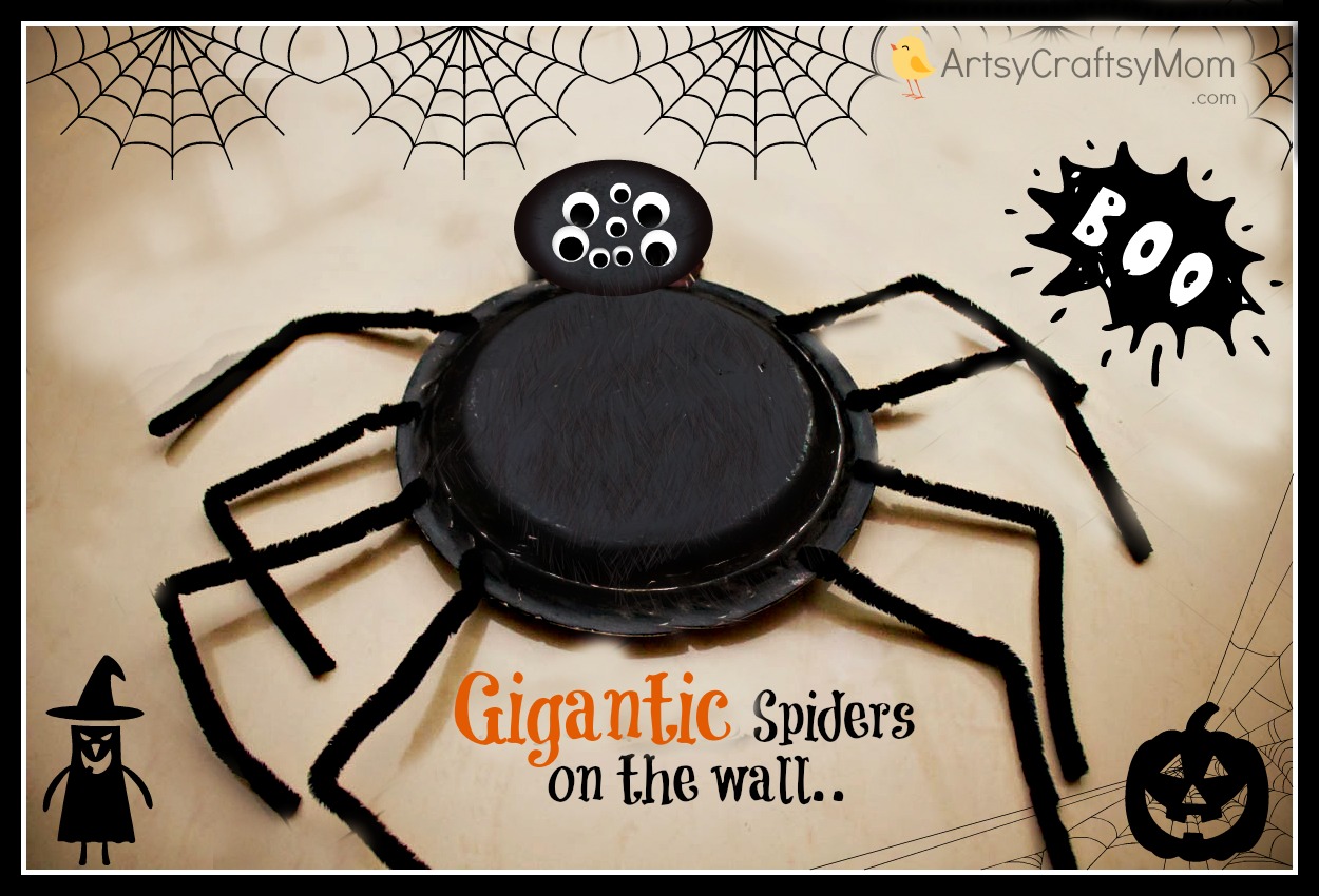 DIY Gigantic Syrofoam Plate spiders - Halloween party