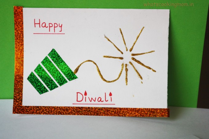 Diwali fire cracker card | 15+ Diwali card making ideas for kids - kandils, lamps, crackers, lanterns. easy to make at Home with kids and makes a great handmade gift from ArtsycraftsyMom.com