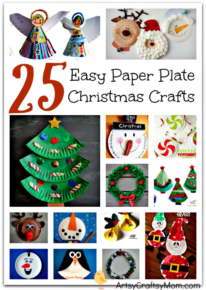 25 Easy Christmas Crafts Made from Paper Plates- Includes paper plate craft trees, bells, reindeer, Santa Claus, elves, Frozen Olaf , penguins & wreaths