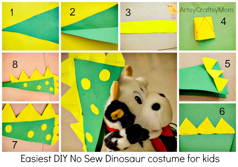 Easiest DIY No Sew Dinosaur costume for kids