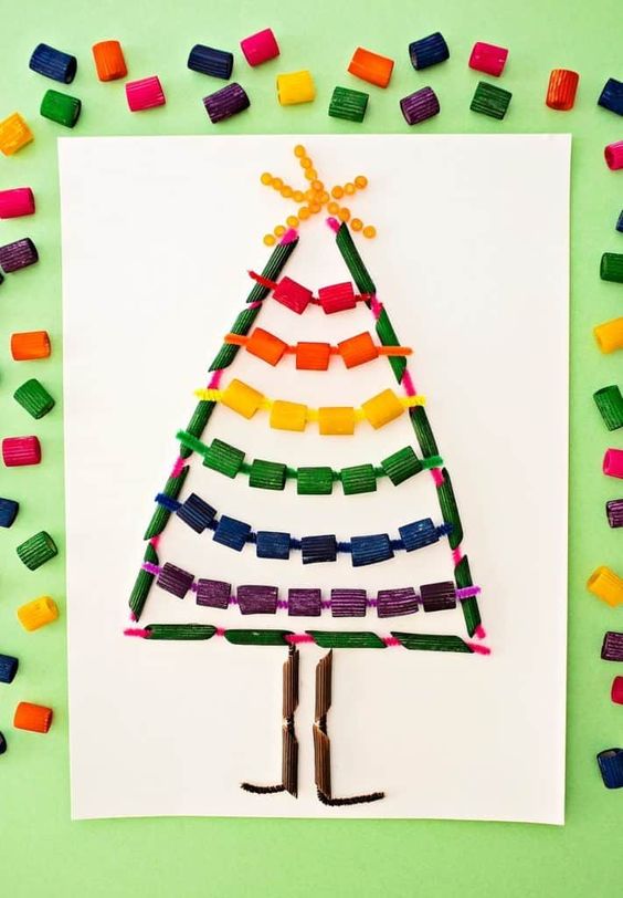 rainbow pasta christmas tree craft
