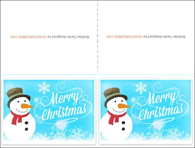 Free Printable Christmas card - blue - Snowman