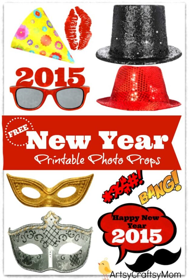20 Free Printable New Year's Photo Props - Artsy Craftsy Mom