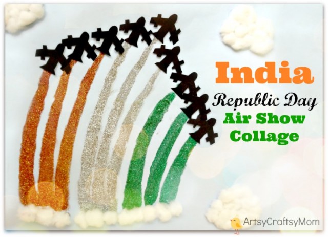 India Independence Day Air Show Collage Craft - 50+ Ideas for India Independence Day Party, August 15th - craft, Books, recipes & national symbol craft - Tiger, lotus, mango, banyan tree, peacock crafts