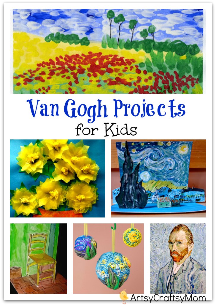 Van Gogh Projects for Kids - 10 Inspiring Ideas to try with your kids, celebrating 'Inspire your Heart with Art Day' starry night, sunflowers, art & craft.