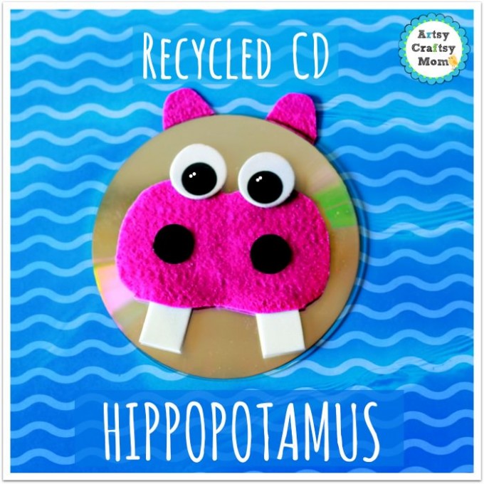 Recycled CD Hippopotamus craft , H for Hippo , Africa, wild animal , earth day craft