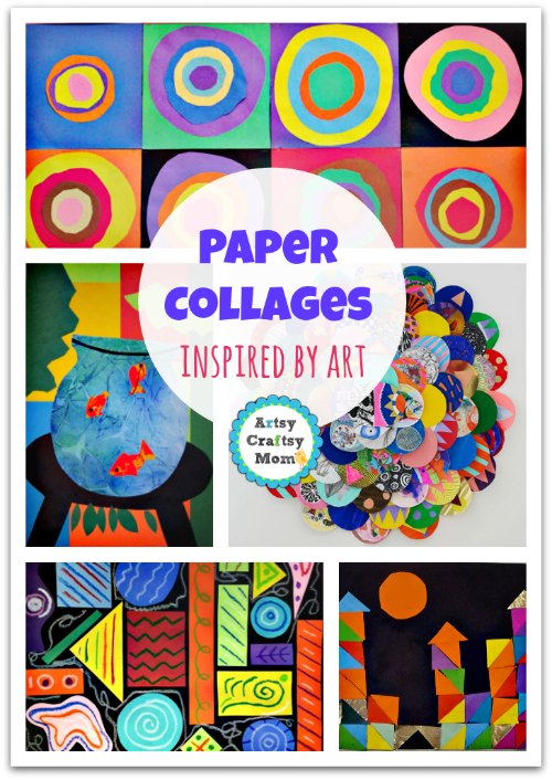 paper collages inspired by art - A Collection of 70+ Simple Paper collages that kids will love - A collection of craft ideas that kids can make at home. Frugal, Open-ended & a lot of fun. Make Fun animal collages, Spring, Summer & Collage art for the holidays too.