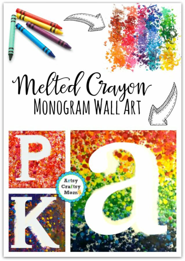 Melted crayon Monogram Wall Art , crayon shaving, rainbow art,