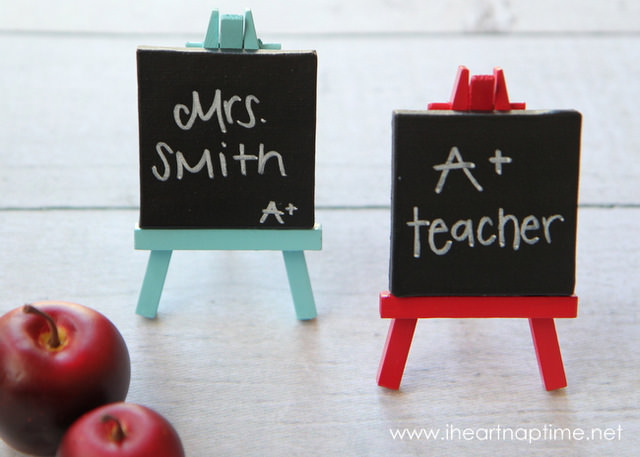 04-Chalkboard-Easel ArtsyCraftsyMom.com Teachers love cute handmade gifts from their students. Check out these 12 Useful Crafts For Teachers Day that Kids Can Make without too much time or effort!