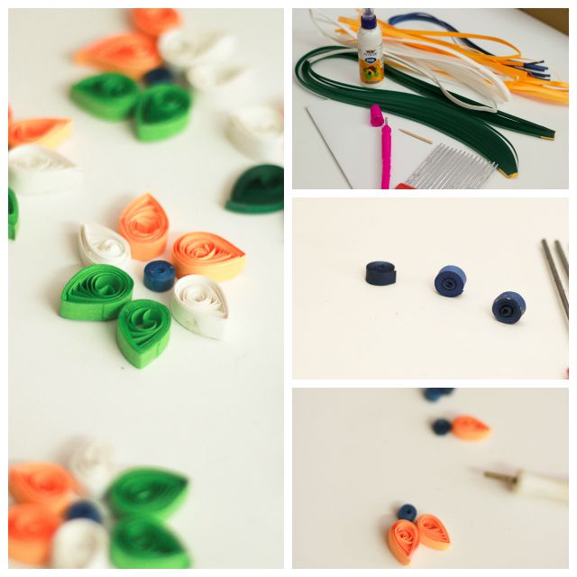 Presenting - 10+ Tricolor Paper Quilling ideas for India's Independence Day - Tricolor cards, flowers , earrings all using paper strips