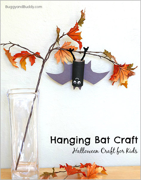 hanging TP roll bat craft - 10 Easy Halloween Bat Crafts for Kids - Bats Art Projects, Toilets Paper Roll Bats, Foam Bats. Hang around the house as October is Bat Appreciation Month