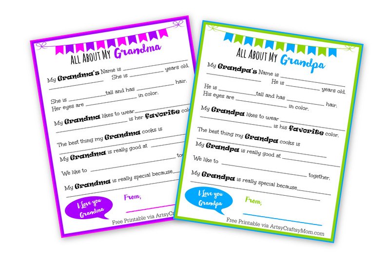 Free Printable I love my Grandpa & I love my Grandma letters. PDF download. Perfect for Grandparent's day