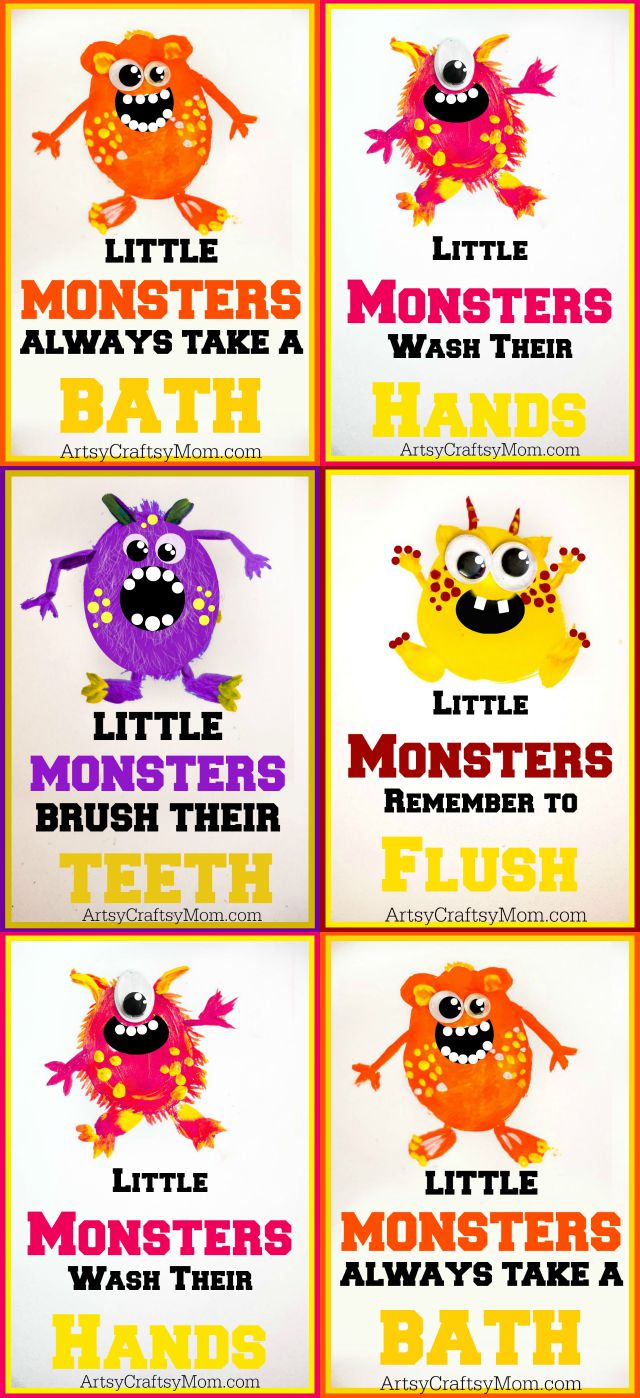 5 Super Cute Potato Print Monsters perfect for Halloween + Free Printable Little Monster Wall Art, that teaches good habits, and its free to download!