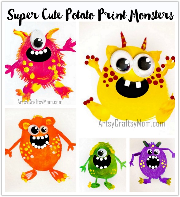 5 Super Cute Potato Print Monsters perfect for Halloween + Free Printable Little Monster Wall Art, that teaches good habits, and its free to download!