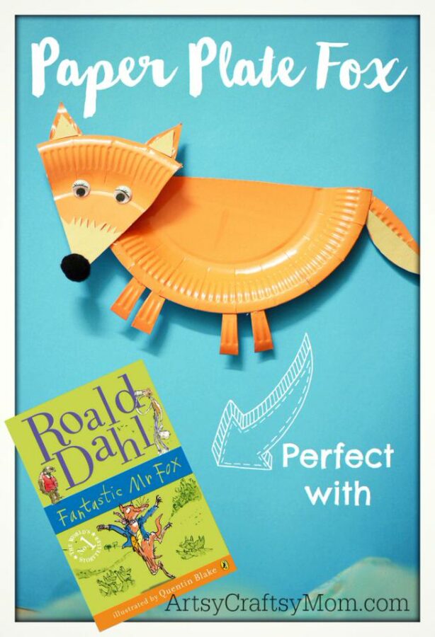 Paper Plate Mr Fox - roald dahl craft - Have fun celebrating Roald Dahl Day - Lots of Crafts, Books, and Free Downloadable PDFs - paper plate fox, willy wonka chocolates , giant peach and more