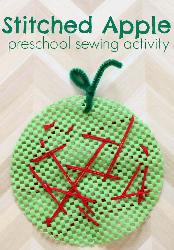 stitched apple activity - Top 10 Easy Apple Crafts For Kids via ArtsyCraftsyMom - Games, prints, playdoh, paper plates -everything to get your kids excited about Fall with fun and easy apple crafts!
