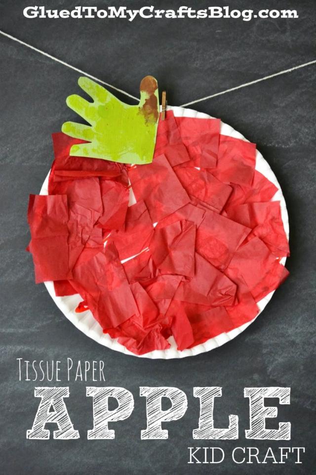 tissue paper apple - Top 10 Easy Apple Crafts For Kids via ArtsyCraftsyMom - Games, prints, playdoh, paper plates -everything to get your kids excited about Fall with fun and easy apple crafts!
