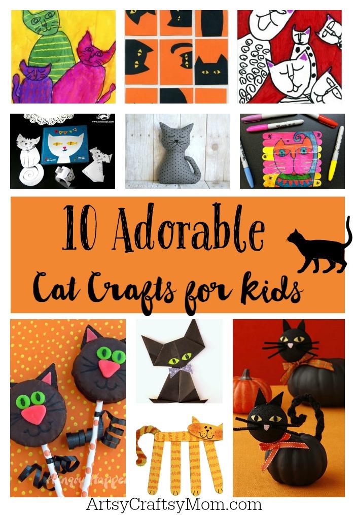 10 Adorable Cat crafts for kids - October 29th is National Cat day - Sharing our favorite 21 Cat - themed craft activities & books. Free Printable, Art and craft activities and loads of books