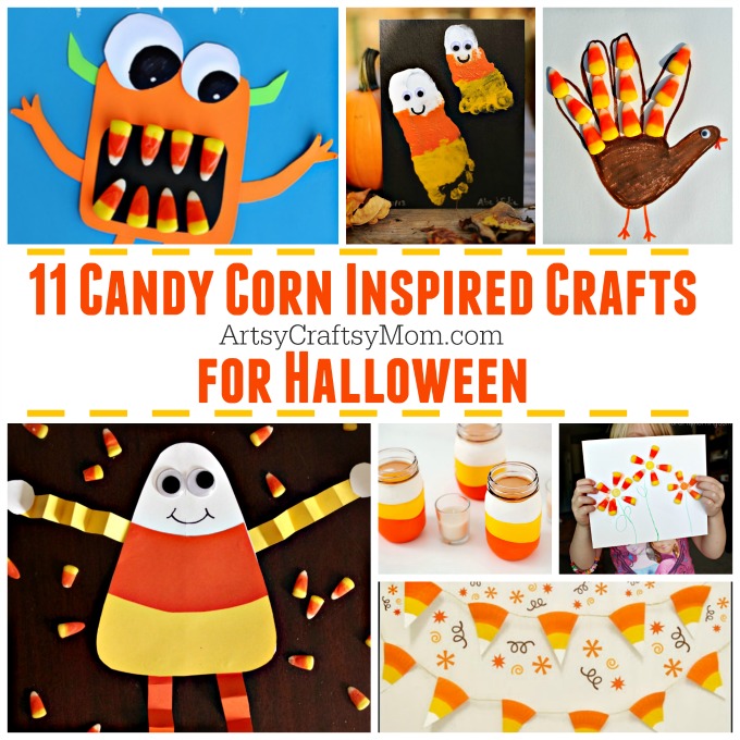 11 Candy Corn Inspired Crafts for Halloween - inexpensive, eye-catching & fun for Toddlers, preschoolers & young kids. All you need is a bag of Candy corn
