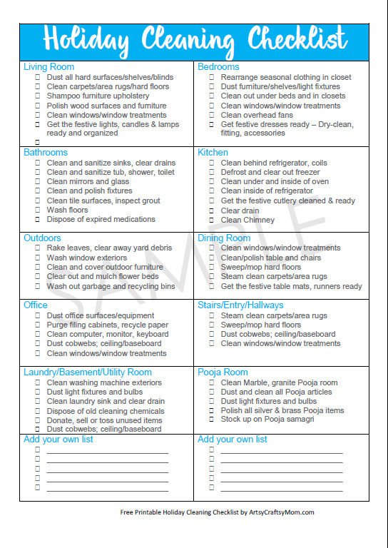 Free Printable Holiday Cleaning Checklist