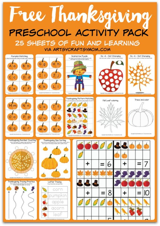 Free Thanksgiving Preschool Activity Pack - Artsy Craftsy Mom