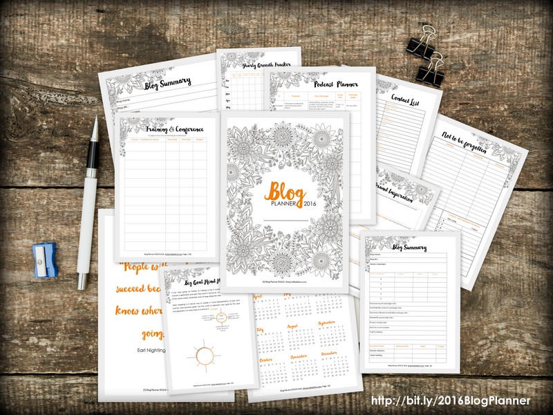 Artsy Blog Planner 2016 - Over 200 pages of checklists, daily, weekly, monthly planners, calendars + 14 full page coloring elements to help you build a year of killer content while providing hours and hours of stress relief, mindful calm, and fun, creative expression.