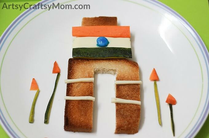 Make this fun Tricolor India Gate food art with your kids to celebrate republic day. Easy no cook, no bake instant snack for kids to make and eat.