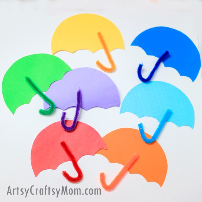 Umbrella Counting & Color Sort - What a brilliant STEM idea for your toddler/preschooler to celebrate Umbrella Day. Use as Letter U craft, Spring craft or even when yu are holed up inside on a rainy day. This simple activity promotes fine-motor skills and color recognition! 