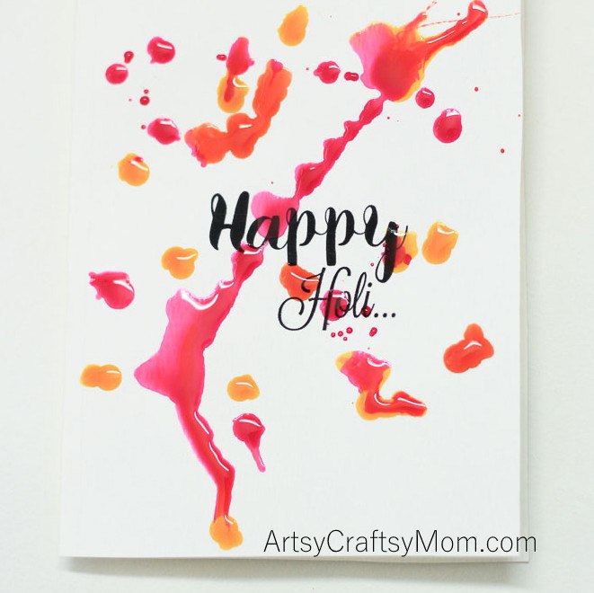 Colorful Paint Splatter cards for Holi - The Festival of Colors. Indulge in some pre-Holi fun by splashing colors on paper! Gorgeous, open-ended & each, unique.