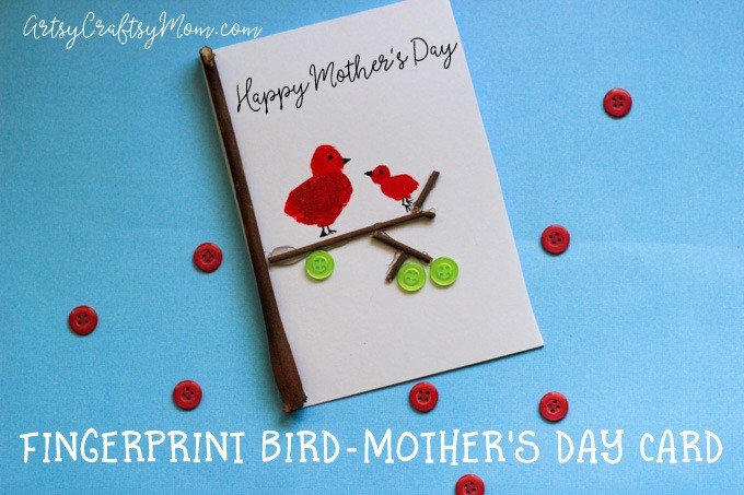 DIY Super Cute Fingerprint Bird Mothers Day Card a