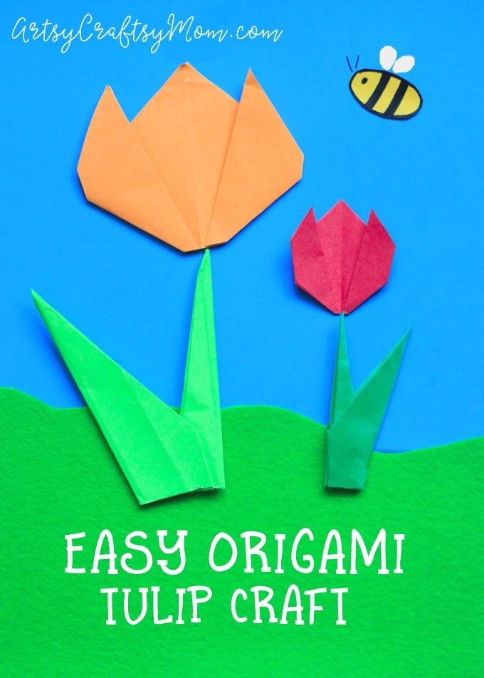 eenvoudig origami Tulpenvak voor kinderen - een perfect origami voorjaarsvakje of zelfs mooier verwerkt in een Moederdagkaart.'s Day Card.