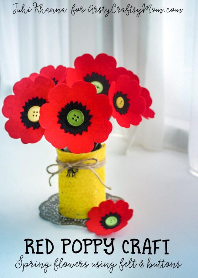 Red Poppy Flower Craft using felt button 7