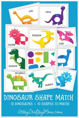 Help your little ones learn all about shapes and dinosaurs with this Montessori-inspired Printable Dinosaur Shape Match Game for kids!