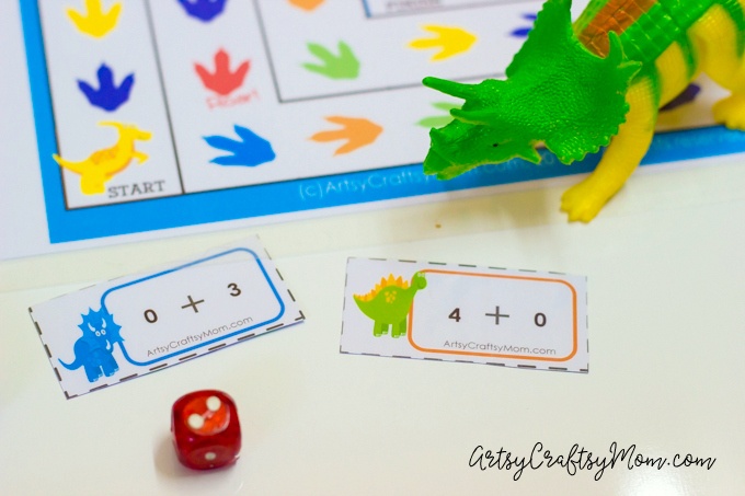 Printable Dinosaur Kindergarten Math Game! Includes 48 editable addition cards & examples to use it to practice Common Core Math Sums.