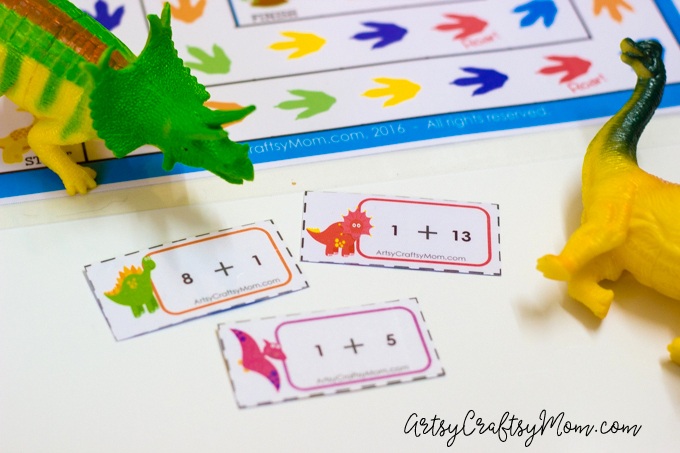 You child is sure to love this Printable Dinosaur Addition Game! Includes 48 editable addition cards & examples to use it to practice Common Core Math Sums.