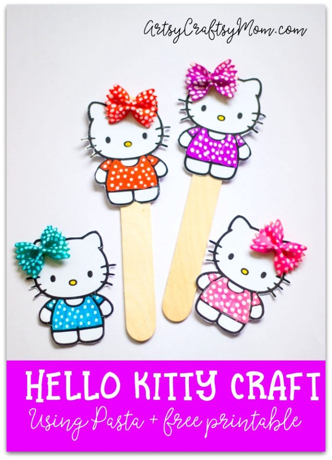 Create your own Super Cute Hello Kitty Bookmark Craft using pasta and our free printable! It's perfect for a Hello Kitty themed birthday party favor and as back to school gifts. 